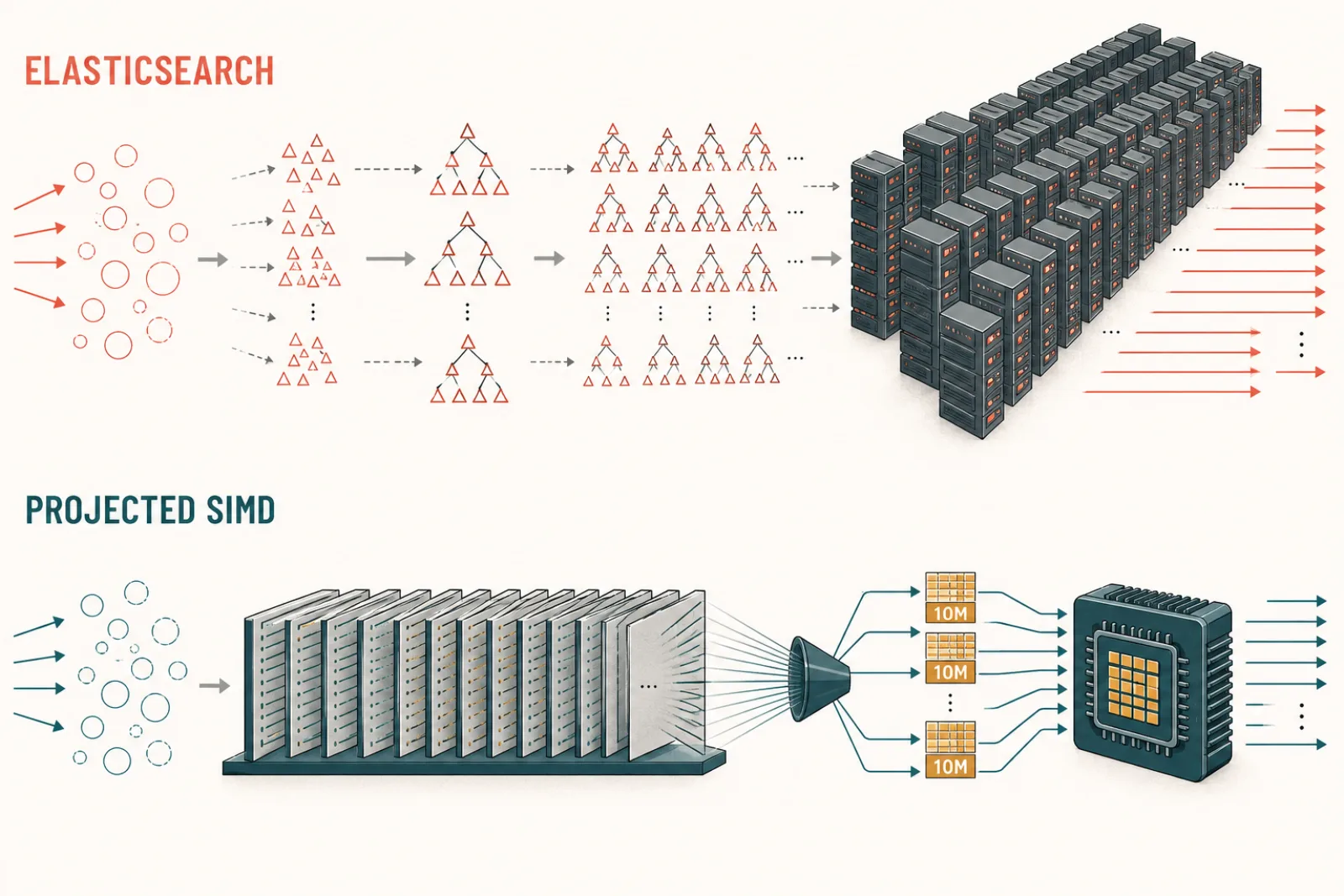 Triangle servers grow while the Tailored Geo-Query Scan keeps a fixed query unit